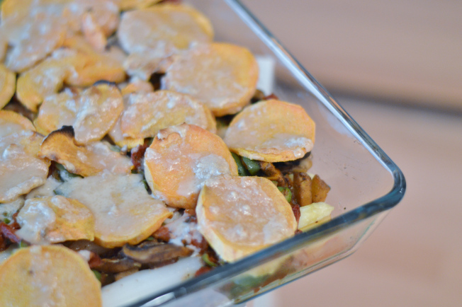 Rezept: Veganer Süßkartoffel-Spargel-Auflauf 