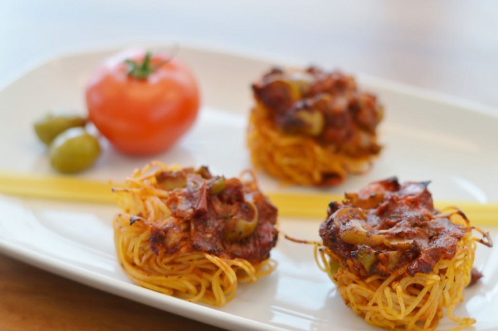 Rezept: herzhafte mediterrane Spaghetti-Muffins vegan
