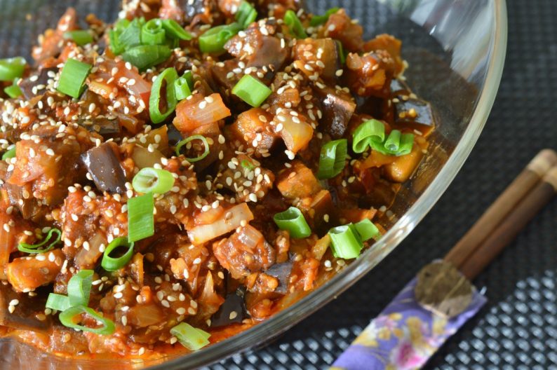 Rezept: Chinesische Auberginen Pfanne vegan vegetarisch Rezept asiatisch scharf